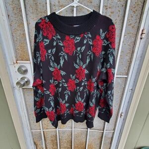 DENIM & CO Adaptive Jacquard Floral Mock Neck Long-Sleeve Pullover Size 2X
